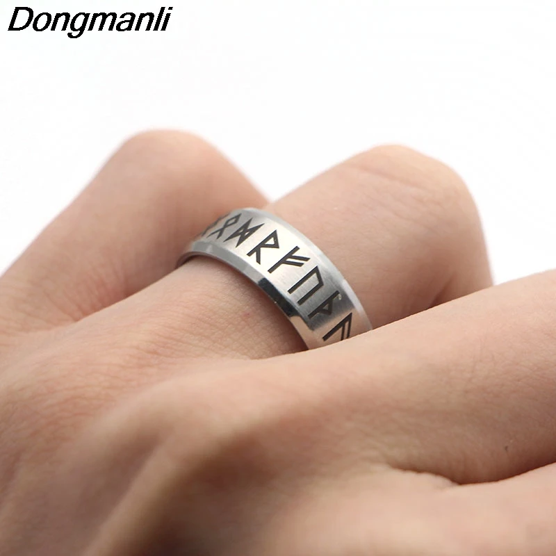 

P1808 Dongmanli Wholesale 10pcs/lot Antique Retro Male Jewelry Viking Ring Female Black Amulet Vintage Norse Rune Rings
