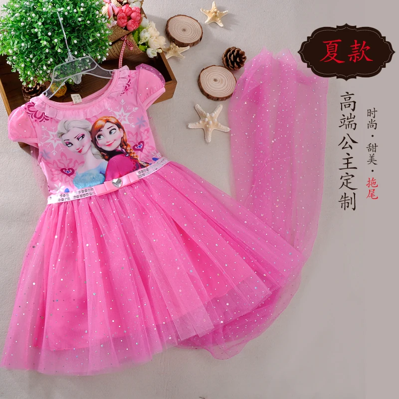 

Disney Girls dress Frozen elsa dress+cloak costume princess vestido kids dresses cartoon cute lovely summer cosplay party dress