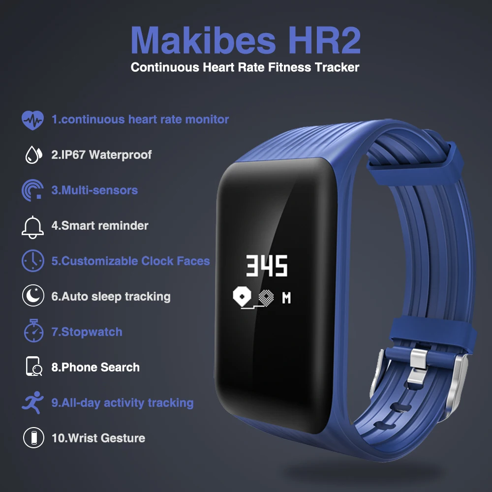 Makibes HR2 Bluetooth 4,0 Для мужчин Для женщин умный Браслет Фитнес трекер непрерывной монитор сердечного ритма браслет