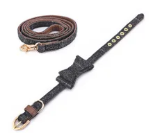 Полиэстеровый поводок для собак, ошейник в клетку с принтом, для всех кошек и маленьких, средних и больших собак, с бантом