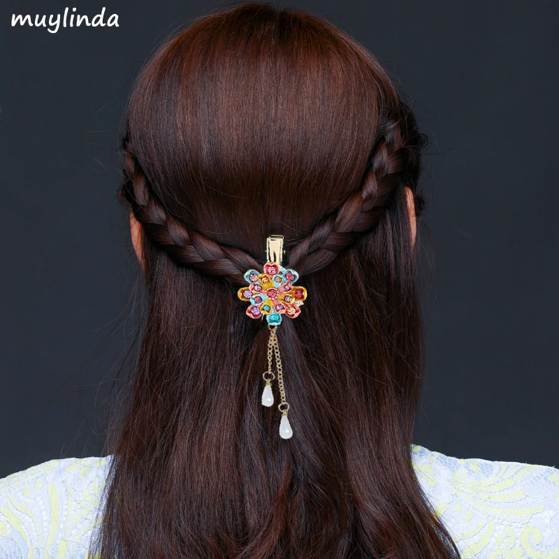 Muylinda, эмалированная Цветочная Винтажная заколка для волос, Маленькая Шпилька для волос, женские Стразы, шпильки, ювелирные аксессуары