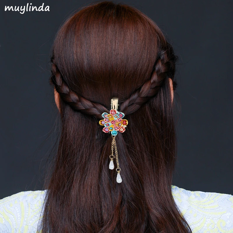 

muylinda Enamel Flower Hair Clip Vintage Small Hair Pin Women Rhinestone Hairpins Jewelry Accessories