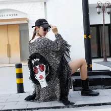 MUMUZI осенний свитер с персонажами кардиган с рукавами летучая мышь темно-серое вязаное пальто