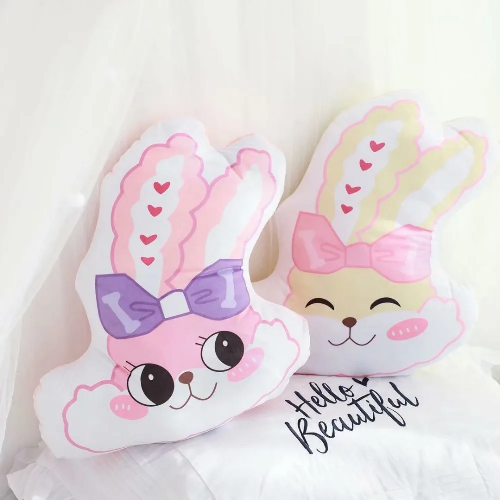 

candice guo! cute plush toy cartoon happy smiling bowknot rabbit head cushion big ears soft sofa pillow birthday Christmas gift