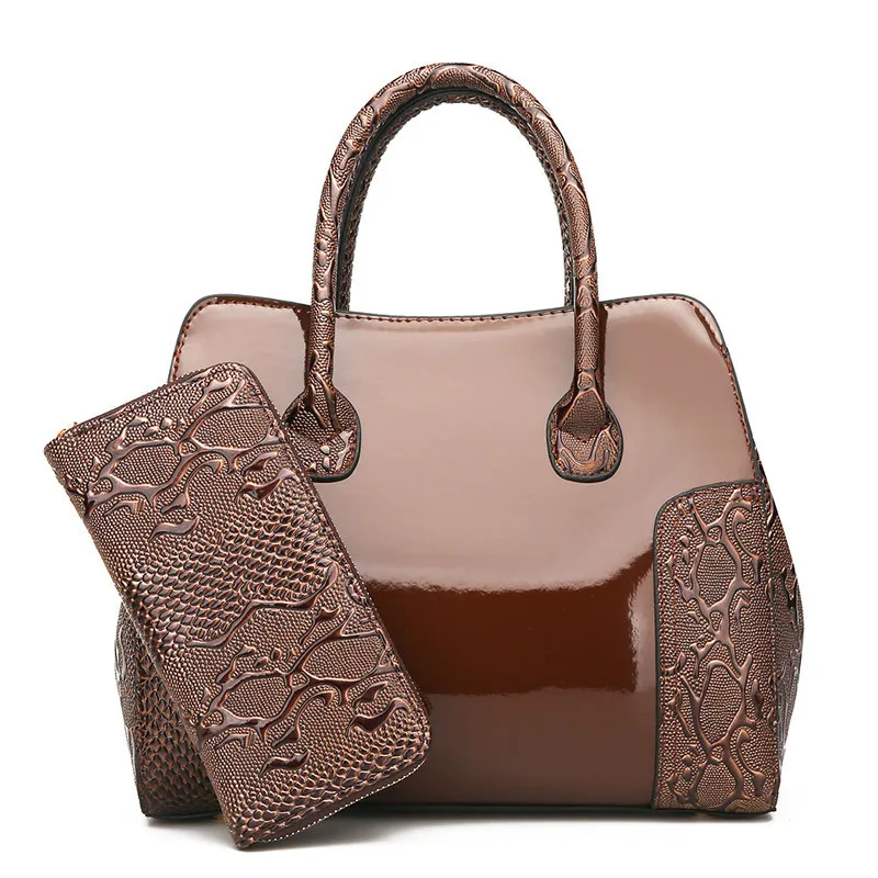 

2019 High Quality Patent Leather Women Handbag 2 Sets Ladies Composite Bags Luxury Fashion Messenger Bags Wallet Shoulder Bag