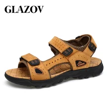 Глазова/, новая модная летняя пляжная Мужская обувь для отдыха кожаные сандалии высокого качества мужские сандалии больших размеров размеры 39-47