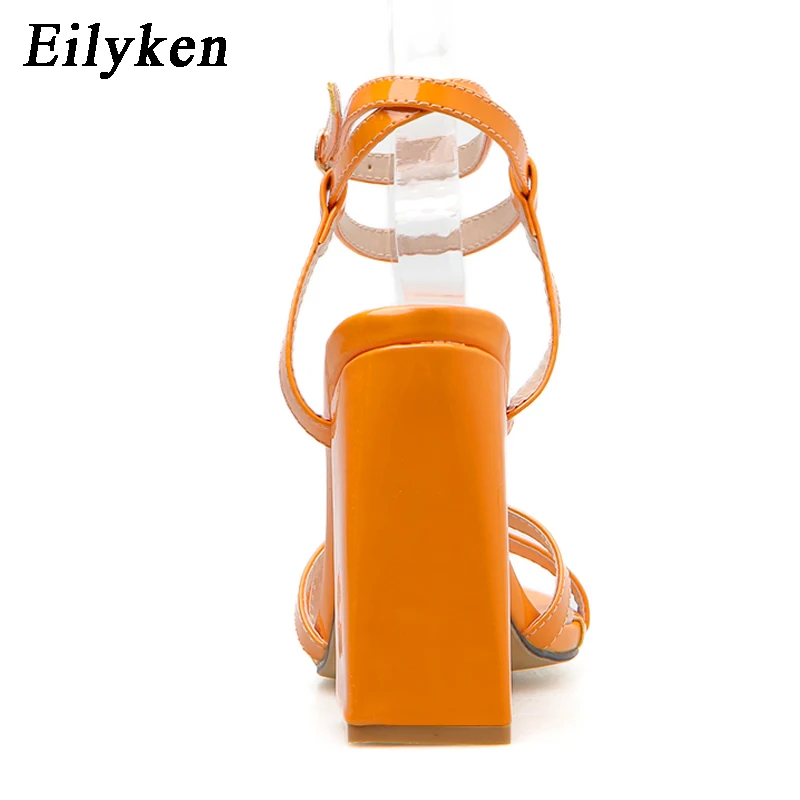Eilyken/модные босоножки на высоком каблуке; Летняя женская обувь; пикантная женская обувь для вечеринок с открытым носком и ремешком на щиколотке с пряжкой; цвет оранжевый