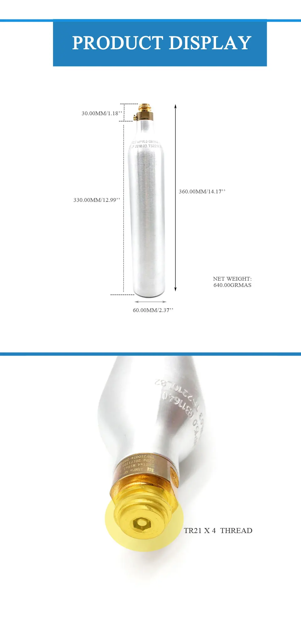Газированный поток бутылка CO2 ЦИЛИНДР 15MPA/150 бар/2250PSI серебро TKSD06