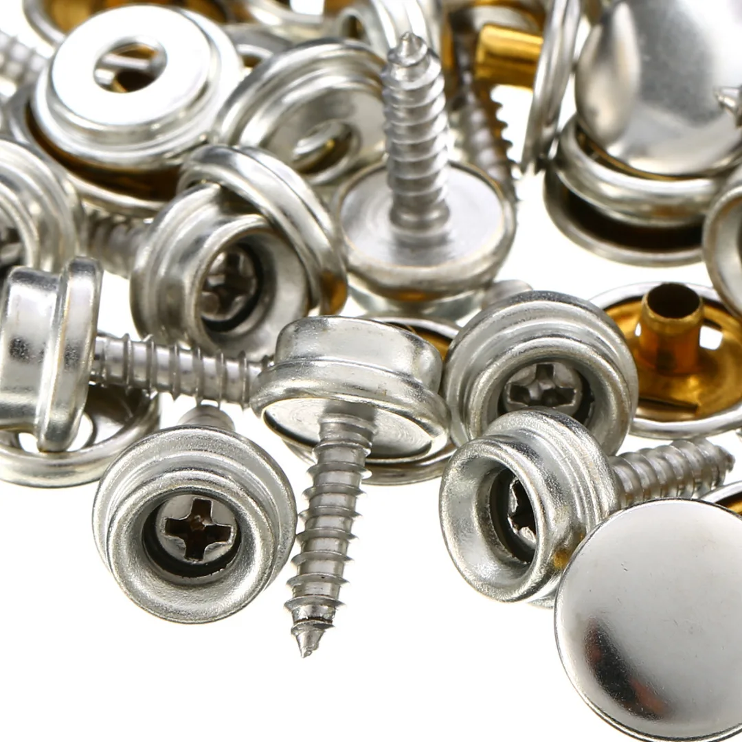 25 Set Stainless Steel Snap Button Fastener Screw Studs Kit For Canvas