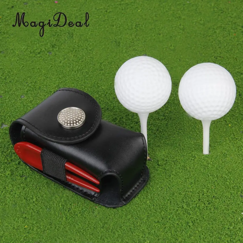 MagiDeal High Quality Mini Portable Leather Clip On Golf Ball Holder Pouch Bag Hold 2 Balls Golfer Aid Tool Gift Golf Accessory