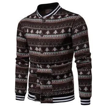 

New 2019 Autumn Winter New Men's Sweater Fashion Christmas Tree Decoration Striped Sweater Loose Long-sleeved Sweater Coffee
