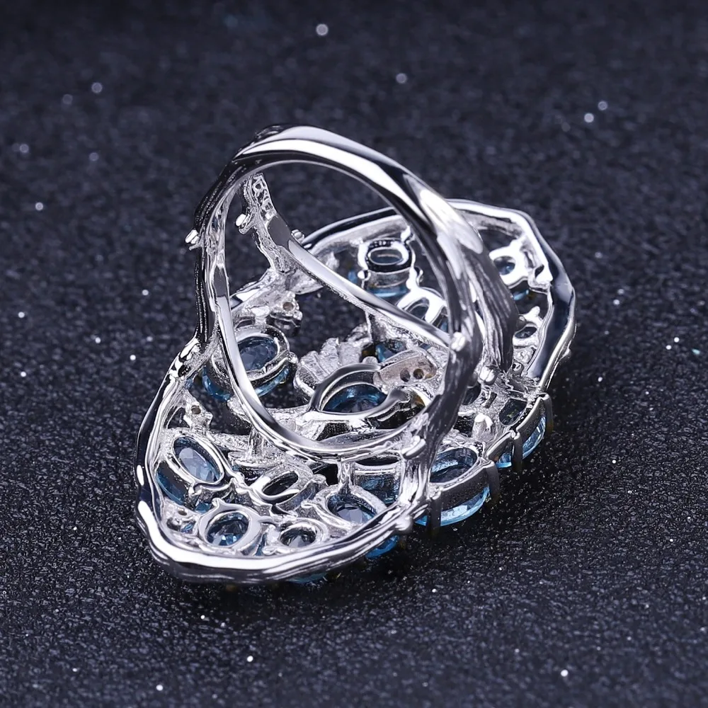 GEM'S BALLET 6.12Ct натуральный Швейцарский Голубой Топаз палец кольцо 925 пробы серебро ручной работы полый элемент кольцо для женщин хорошее ювелирное изделие