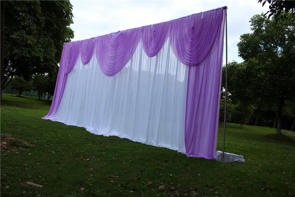 3X6M White Wedding Backdrop Curtain With Lavender Swag Pleated For Wedding Event&Party&Banquet Decoration(Lycra Chair Cover)