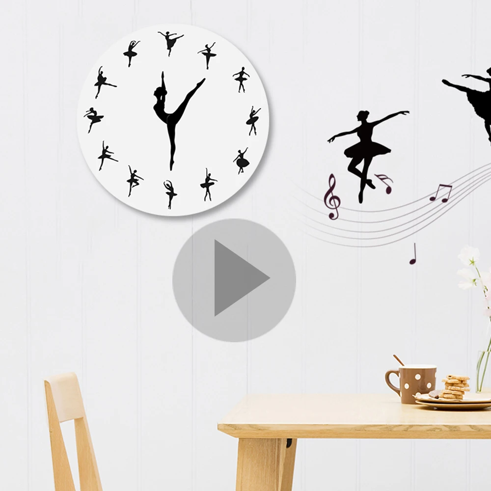 

2019 new creative sun movement wall clock high quality acrylic dance girl silent clock mirror wall stickers