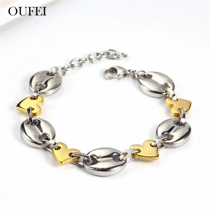 OUFEI Stainless Steel Jewelry Woman Vogue Chain Link Bracelets Bangles Charm Best Friend Bracelet Jewelry Accessories - Окраска металла: Gold color