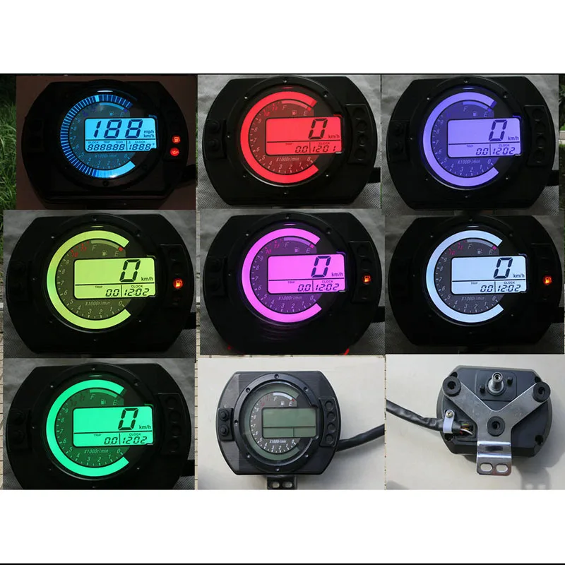 

TKOSM 12500 RPM Motorcycle Speedometer LCD MPH Digital Odometer 7 Colors Backlight Motorbike Speedo Meter Tachometer Gauge