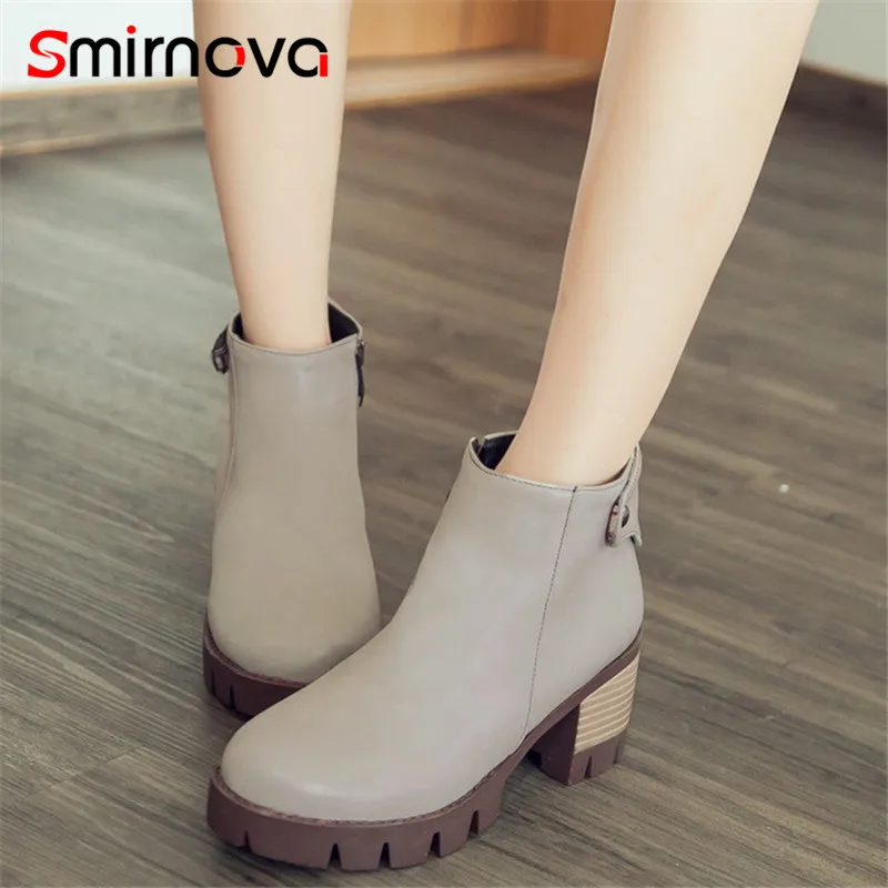 

Smirnova NEW large size shoes 2020 causal platform ankle woman boots high heel elegant pu leather boots TOP zipper boots ladies