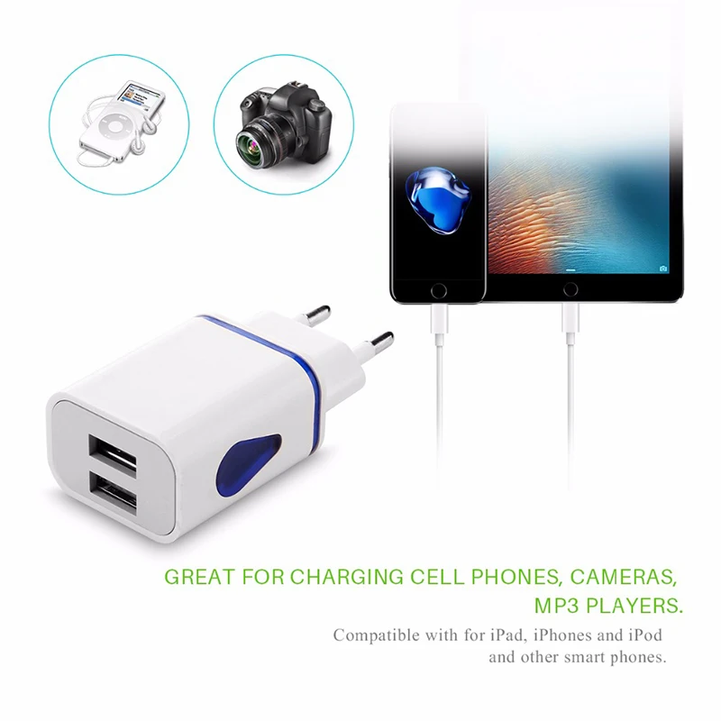 Зарядное устройство с двумя USB портами для Xiaomi Mi 9 8 Lite A2 A1 F1 5 5S Plus Redmi Note 7 Pro 6 4 4X 4A 5A