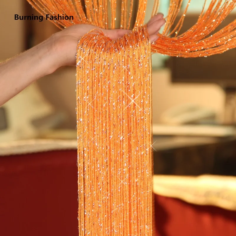 

Shiny Tassel Flash Silver Line String Curtain Window Door Divider Sheer Valance Home Decoration 1x2m