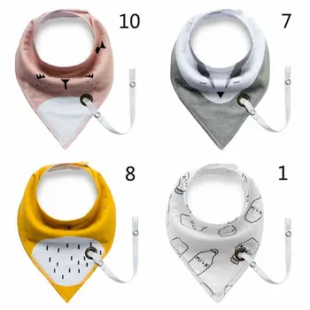 

New Stylish Bibs With Pacifier Clip Chain Holder,Cotton Baby Bibs Double Layers Soft cartoon Newborn Burp Bib Kid Bandana