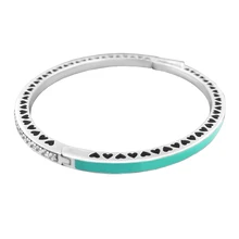 Сияющее сердце серебряные браслеты с яркой мятной эмалью и прозрачный CZ браслеты стерлингового серебра 925 ювелирные изделия для женщин