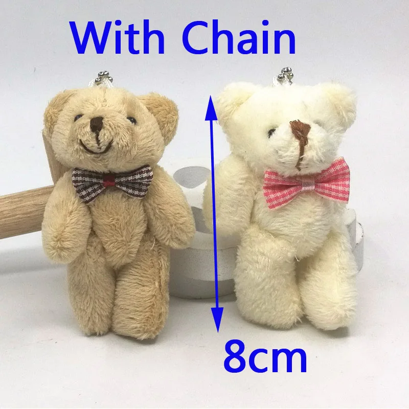 

20pcs 8cm High Small Joint Teddy Bears Stuffed KeyChain Toys Mini Plush bears key chain Animals bouquets Decoration pendant