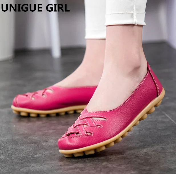 

2019 New Genuine Leather Summer Women Flats Shoes Casual Flat Shoes Women Loafers Shoes Slips Soft Leather Women Flat Shoes