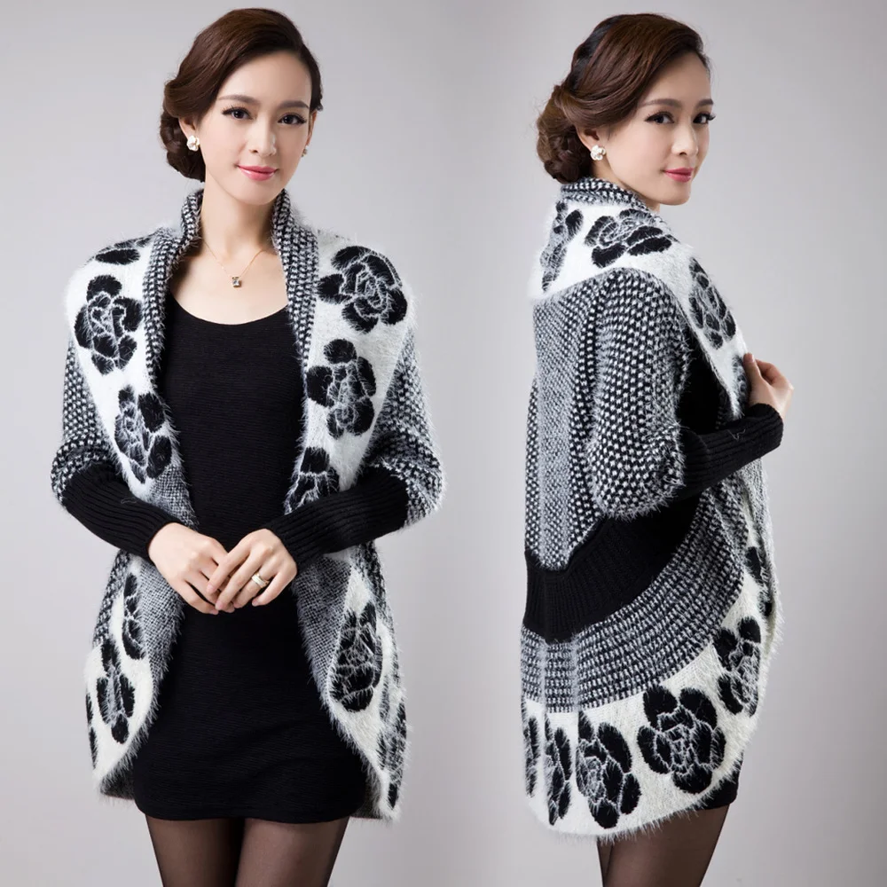 

M-2XL free shipping 2015 New fall&winter women knitted cardigan jacket sweater dress loose plus size cloak cape casaco feminino