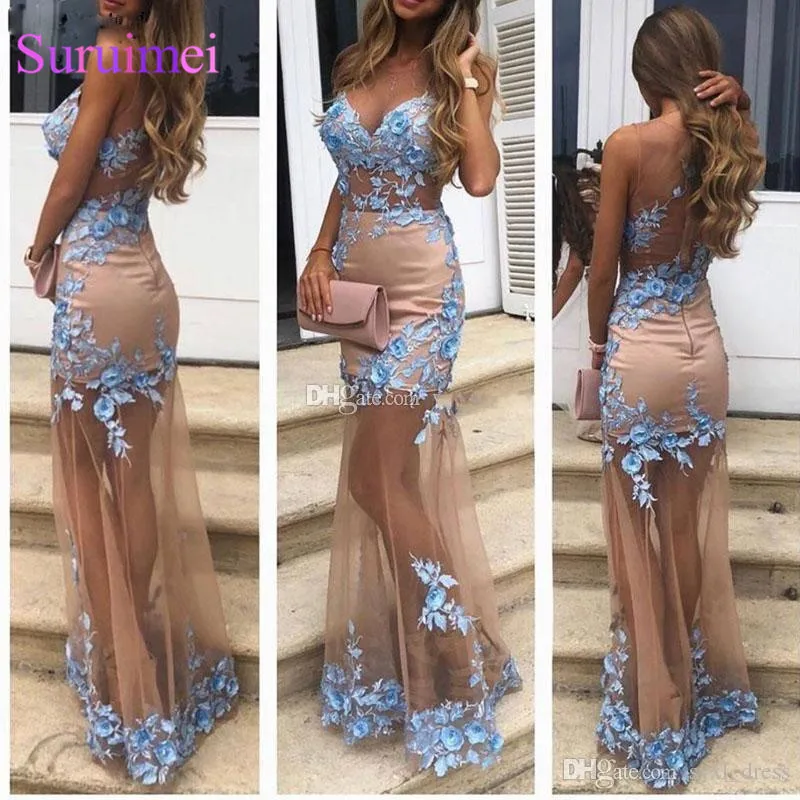 

illusion prom dresses long 2019 evening dresses party wear robes de soiree lace applique Abendkleider