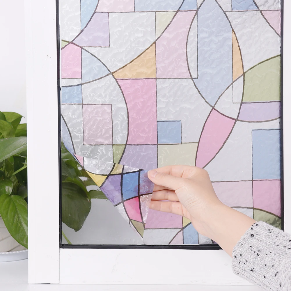 SUNICE Home Vinyl Static Cling Decorative Window Film Geometric 92cmX500cm Easy to Remove Window