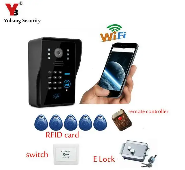 

YobangSecurity Wireless WiFi Video Door Phone Doorbell Intercom with Electronick Lock,RFID Keyfobs,Remote Controller android IOS