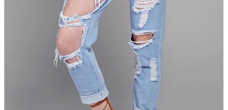 Wink Gal Fashion Рваные джинсы Высокая Талия белые хлопковые скинни, бойфренды джинсы для Для женщин рутая девочка отверстие Рваные джинсы Для женщин ID1505