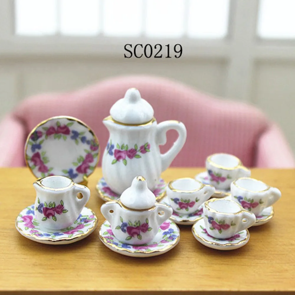 1/12 Миниатюрные аксессуары для кукольного домика, мини керамический чайный набор, имитация чайной тарелки, модель чашки, игрушки для украшения кукольного дома - Цвет: SC0219