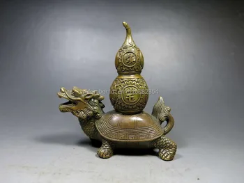 

China Feng Shui brass copper carved town house Evil Gourd turtle dragon Statue