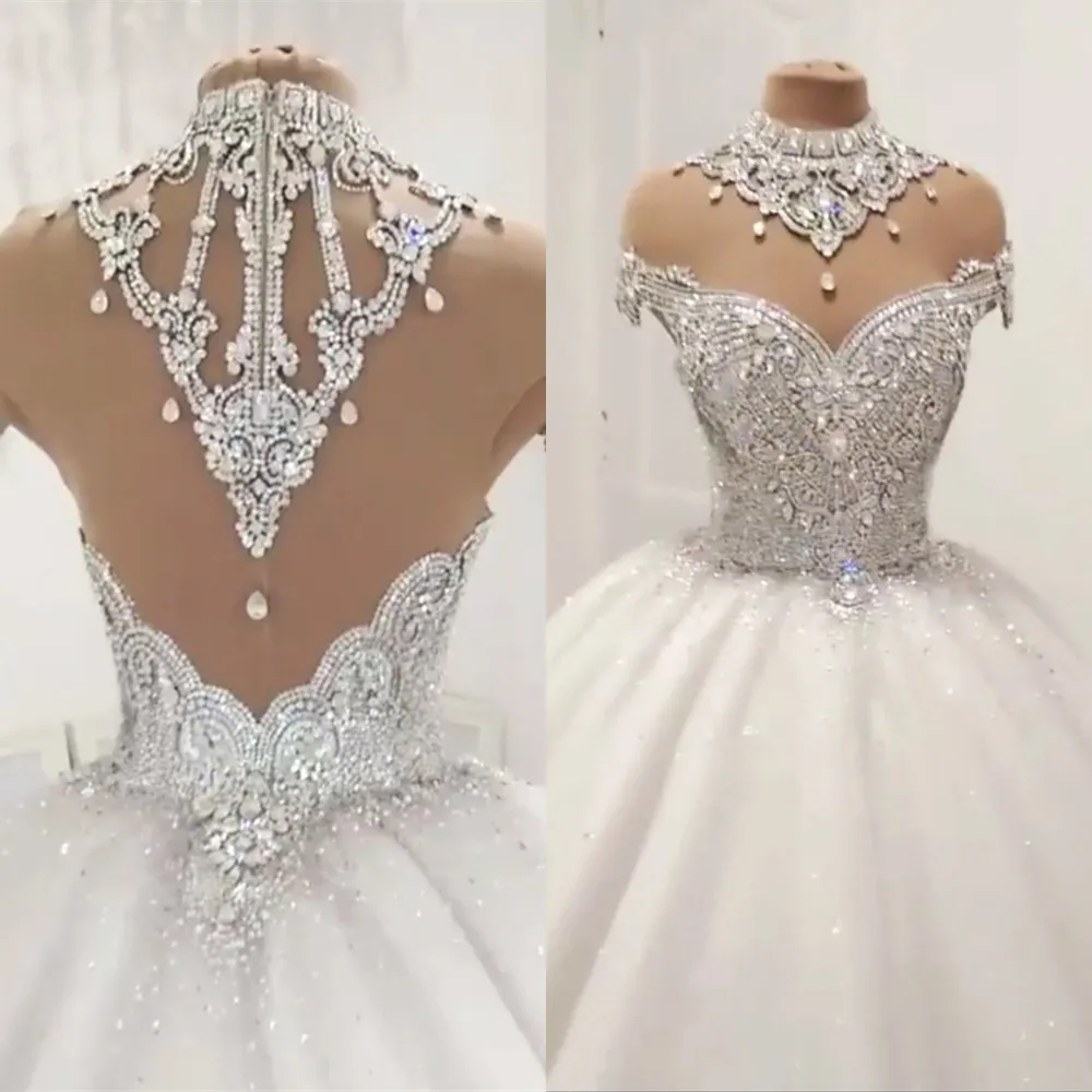 Princess Fluffy Luxury Wedding Dress 2022 Wedding Gowns for Bride Plus Size Tulle Diamond Crystal Beaded Custom Made XJ06S