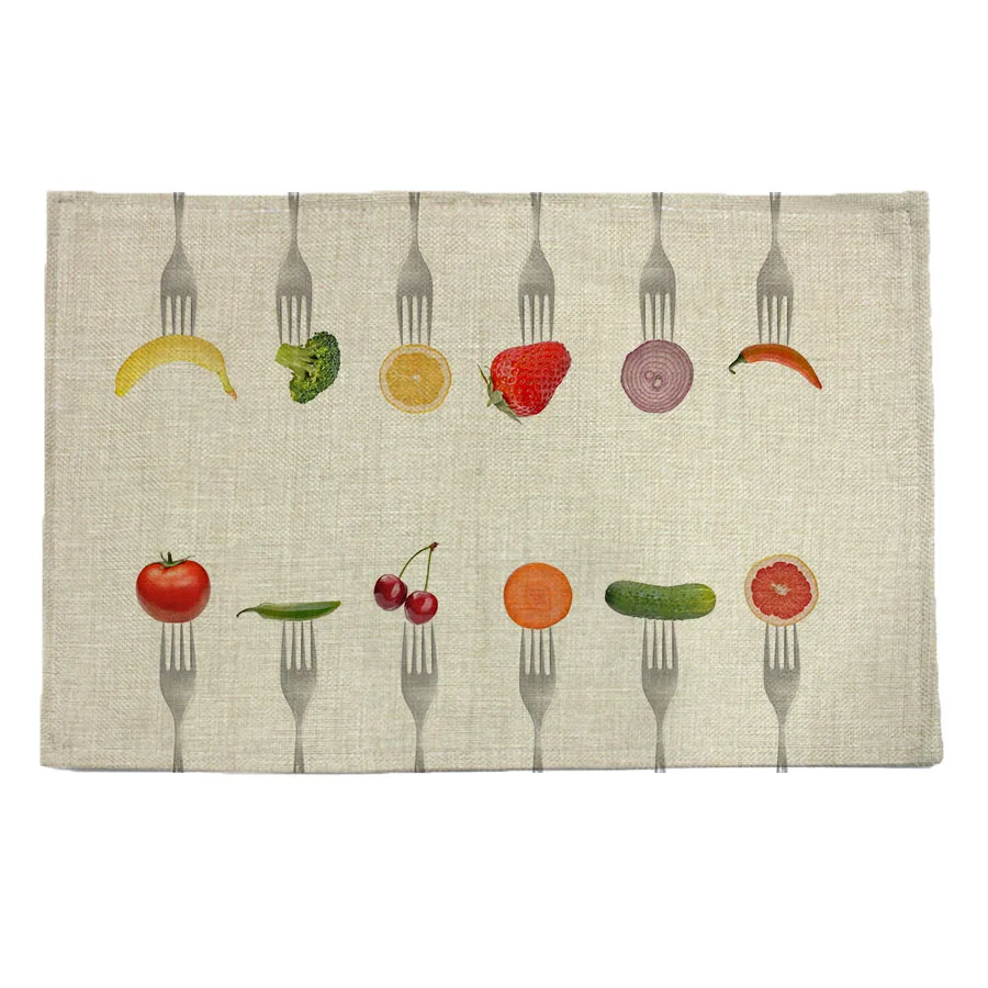 

foods style pattern print linen placemat coasters disc pads bowl pad pot dining table mat coster heat insulation pad