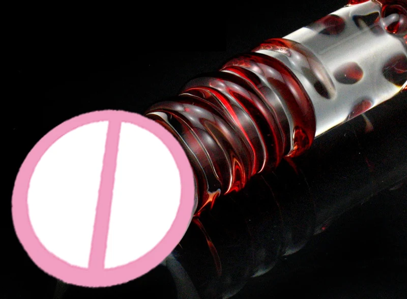 Red dots glass dildo crystal glass penis with handle dick heat-resistant glass butt plug anal beads adult sex toys for women