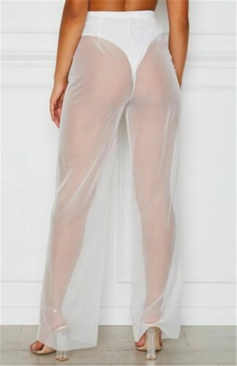 Сексуальные женские летние горячие пляжные сетчатые просвечивающие Брюки ажурные штаны с высокой талией пляжное платье прозрачные