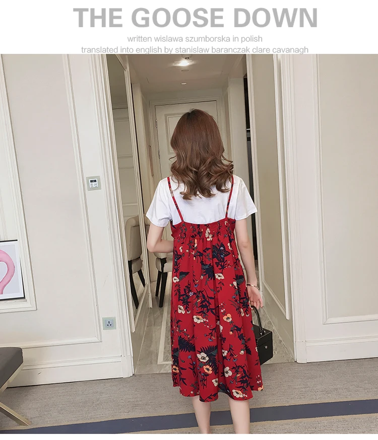 Для беременных женская летняя обувь платье + футболка шифон merternity платья корейской версии мода два комплекта груди-для кормления для