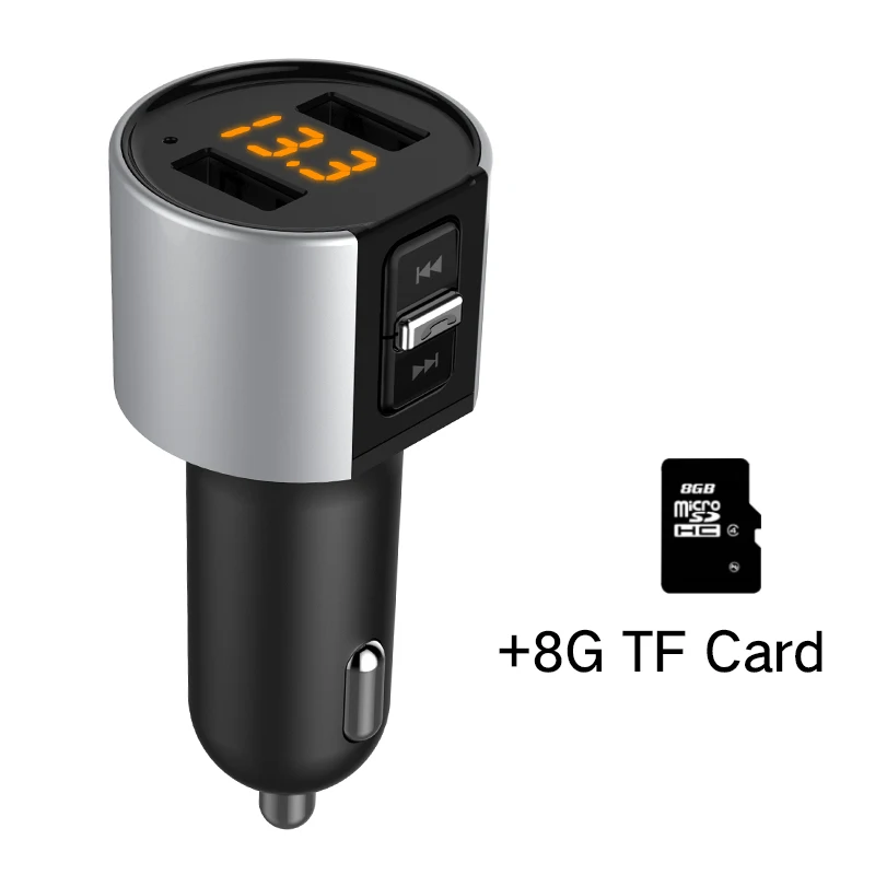 Автомобиль MP3 плеер U диск Музыка FM передатчик Bluetooth Car kit 3.4A двойной зарядное устройство USB приемник Bluetooth контроля напряжения - Название цвета: With 8G TF card