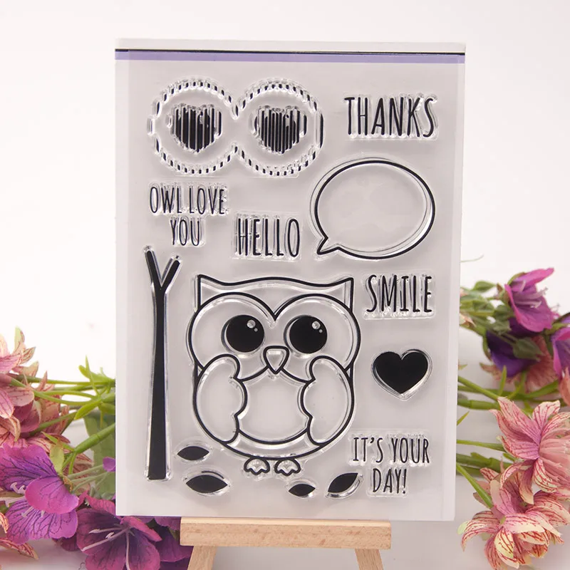 

Craft Thanks Owl Words Transparent Clear Silicone Stamp for Seal DIY Scrapbooking Photo Album Decorative Clear Stamp Sheets