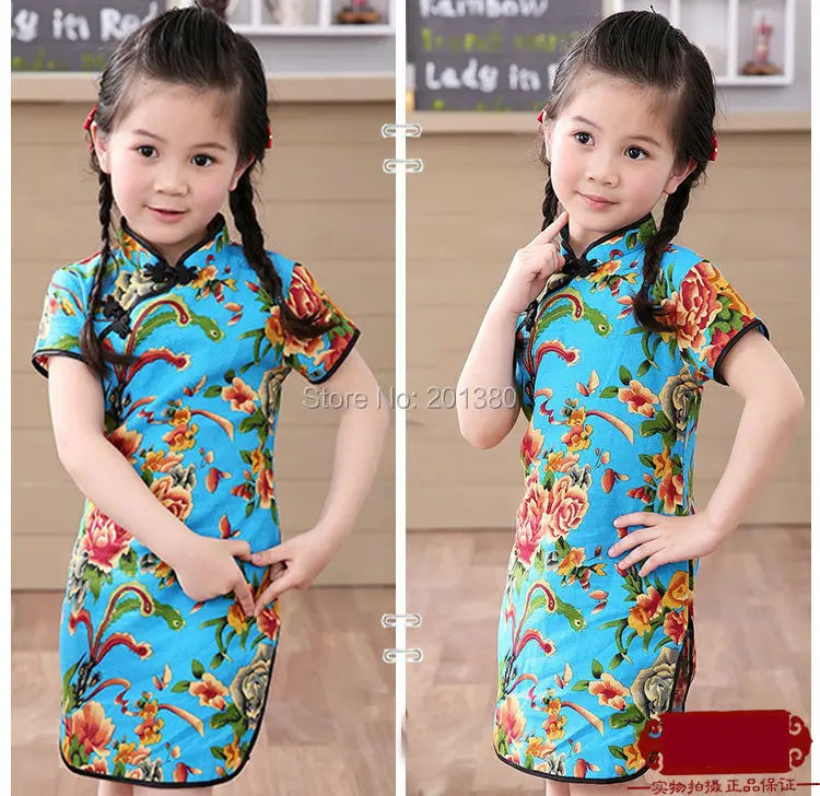Китайское платье для маленьких девочек, летняя стильная детская одежда, хлопковые традиционные платья с короткими рукавами для детей