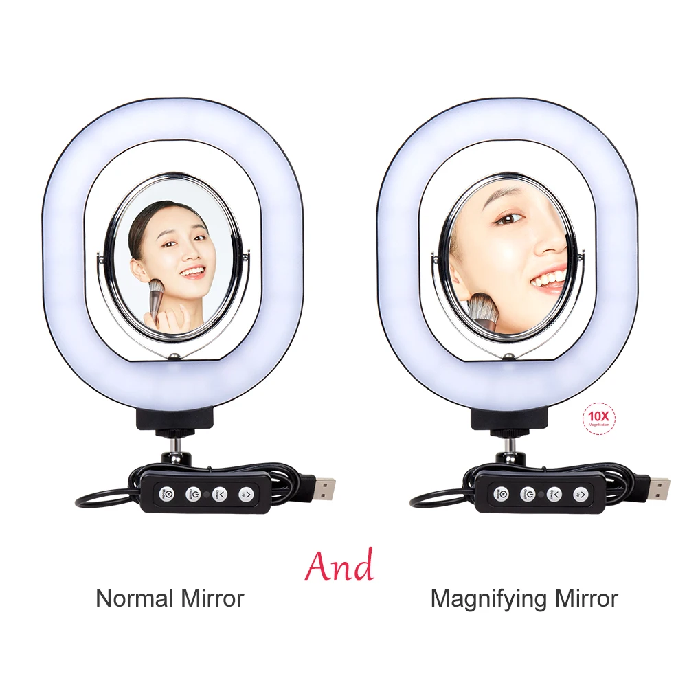 Koop Yizhestudio 3500 5500k Fotografie Dimbare LED Selfie Ring Licht Met Telefoon Houder USB Plug Statief Traploze Selfie licht