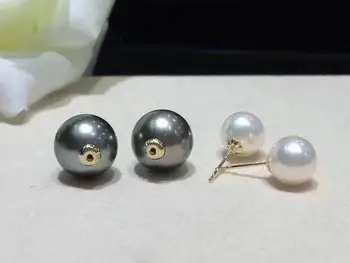 

stunning 6-11mm tahitian round black green white pearl earring 18k