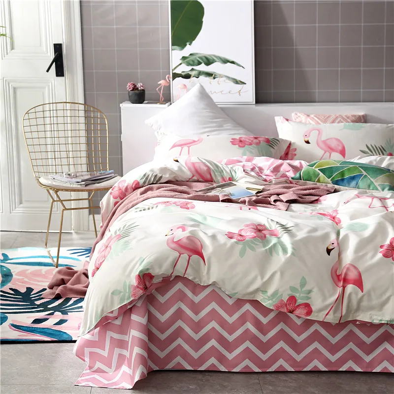 Pink Flamingos Bedding Set 3D Double Bed Sheet Comforter Duvet Cover
