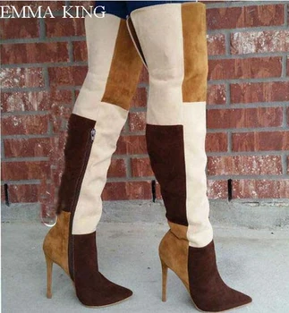 

Botas Mujer 2019 Fashion Multi Colors Pointed Toe Thigh High Boots Sexy High Heels Over Knee Boots Nightclub Stage Shoes