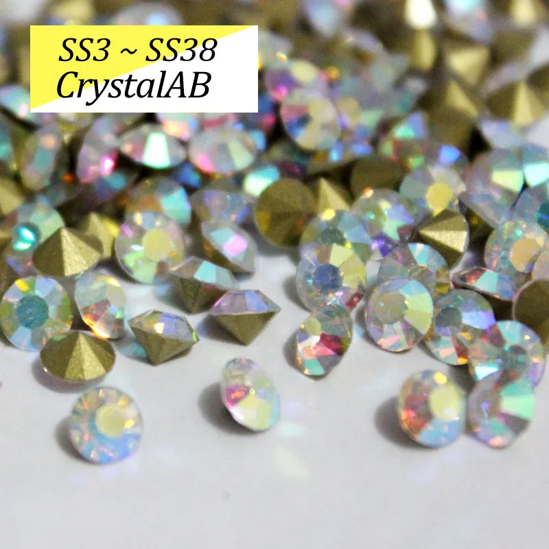 SS16-SS38 блестящие хрустальные стразы круглые с заостренным фольгированным дном сзади стекло камень для одежды сумки
