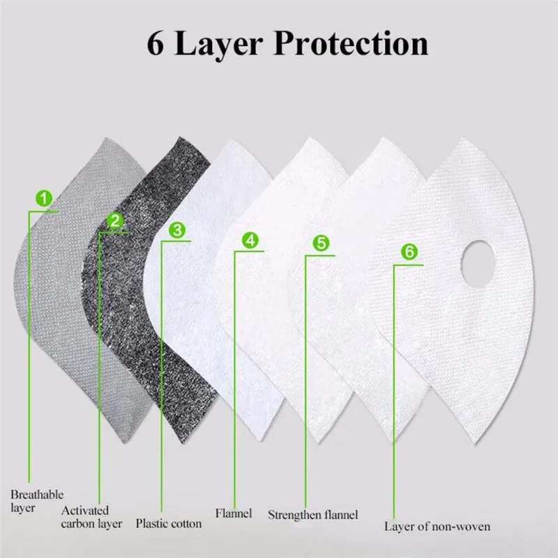 5 шт./лот смоговая маска фильтр PM2.5 6 слоев активированный уголь воздушные фильтры анти-загрязнения Пылезащитная Маска Фильтр