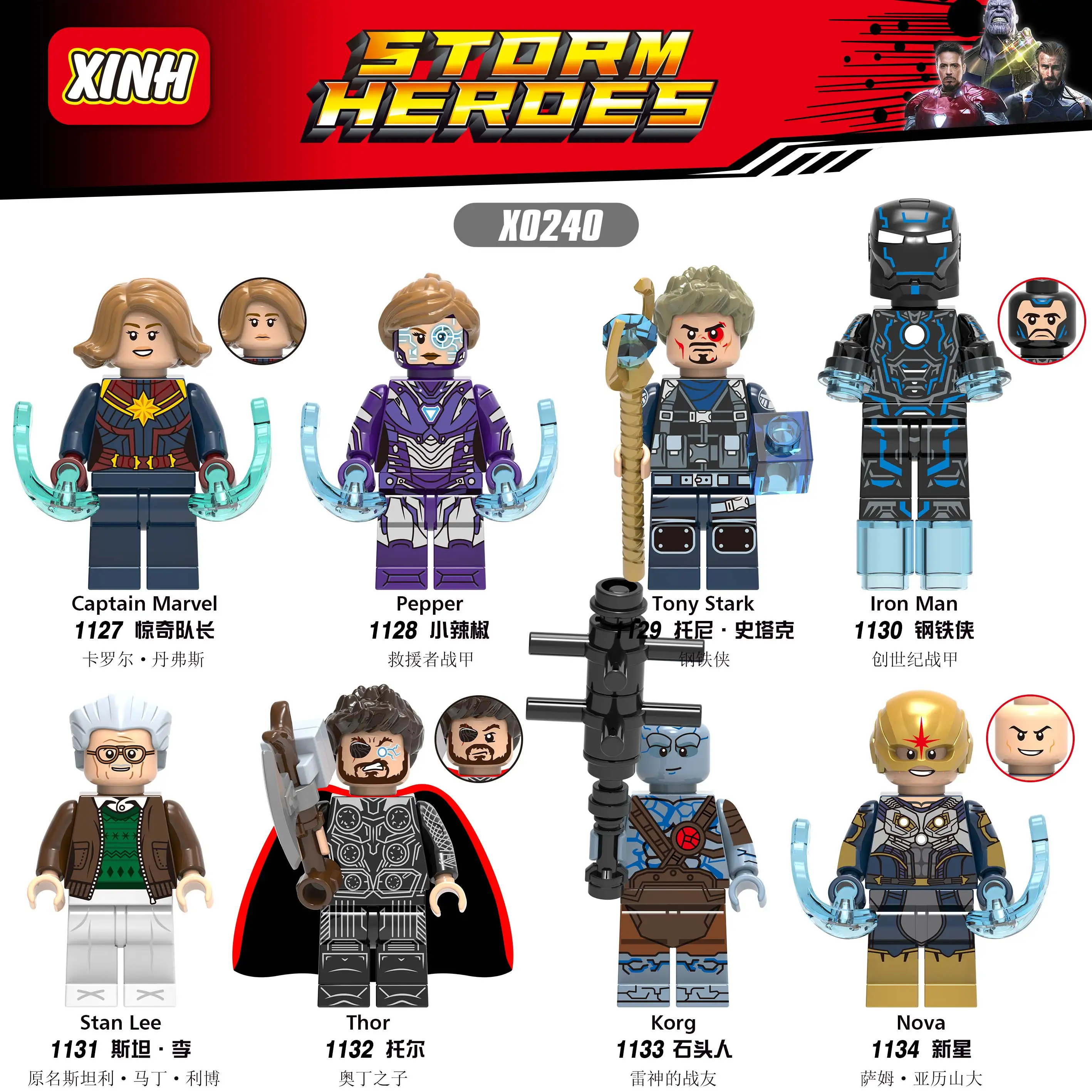 

Legoing Avengers 1 2 3 4 Endgame Infinity War Captain Marvel Iron Man Tony Stark Pepper Korg Stan Lee Thor Nova Figures Legoings