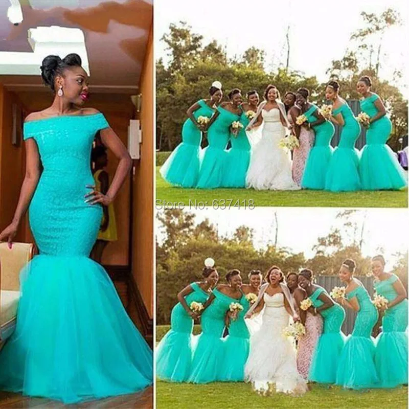 Robe Demoiselle D'honneur Turquoise Green Bridesmaid Dresses Long with Lace  Boat Neck Mermaid Prom Dress - AliExpress